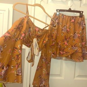 Mustard yellow floral two piece (skirt)